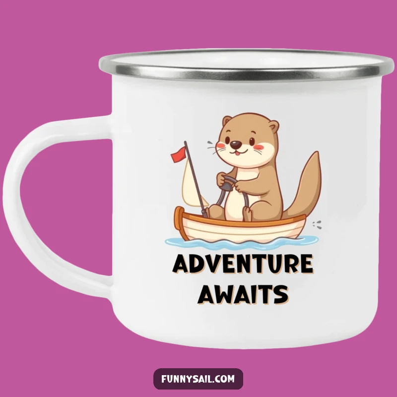 Funny Otter Sailor Camping Mug: Playful Otter Steering Sailboat - Hilarious Outdoor Brew!
