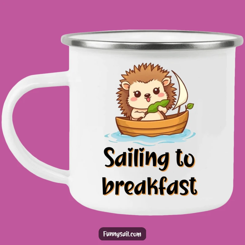 Funny Hedgehog Sailor Camping Mug: Outdoor Adventure, Durable Enamel, Perfect Gift