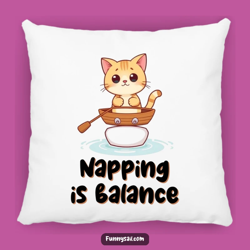 Funny Cat Rowboat Pillow: Comfy Humor for Your Cozy Nook
