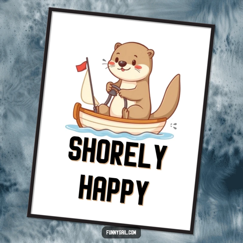 Funny Otter Sailor Digital Art: Playful otter happily steers a sailboat, a charming and humorous image for instant download.