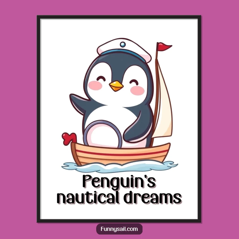 Funny Penguin Sailor Art Print - Cute Nautical Bird Digital Download Gift