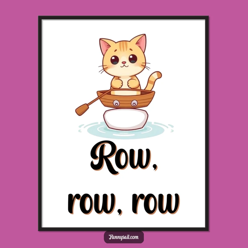 Funny Cat Rowboat Poster: Quirky Wall Art for Cat Aficionados