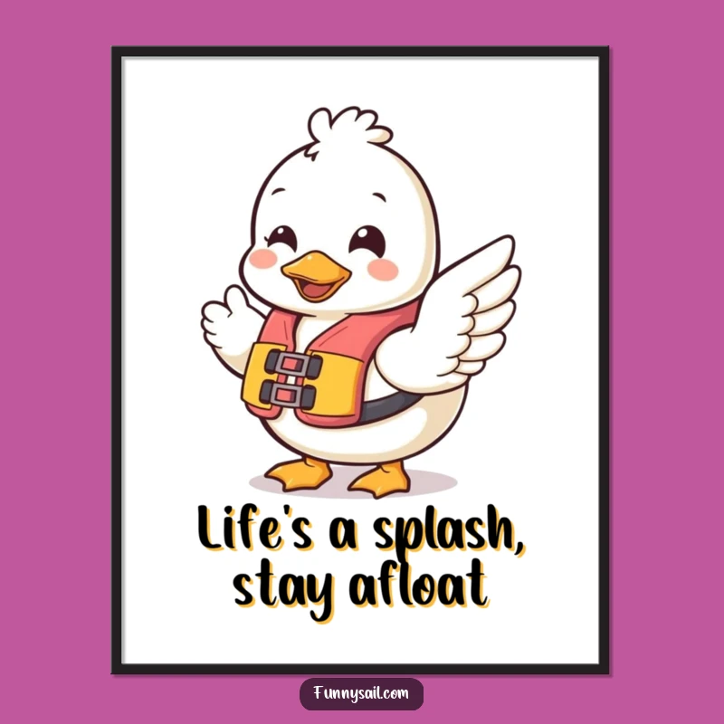 Funny Free Printable Duck Wall Art: Cheerful Lifesaver Duck Waving Decor Downloadable Art Gift
