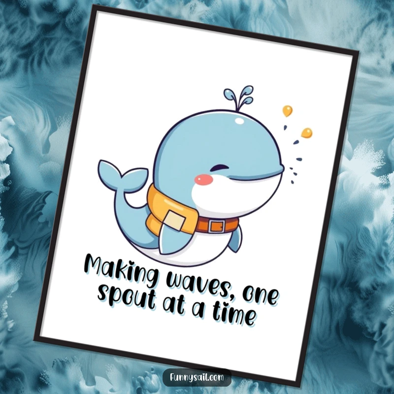 Funny Free Printable Wall Art: Playful whale wearing a life vest, blowing water, perfect nautical downloadable art.