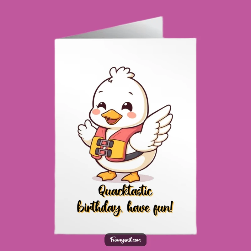 Free Printable Duck Birthday Card: Cheerful Lifesaver Duck Waving Hello Downloadable Gift