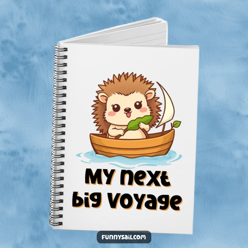 Funny notebook with a cheerful hedgehog sailor at the helm, perfect for jotting down ideas and sailing through thoughts.