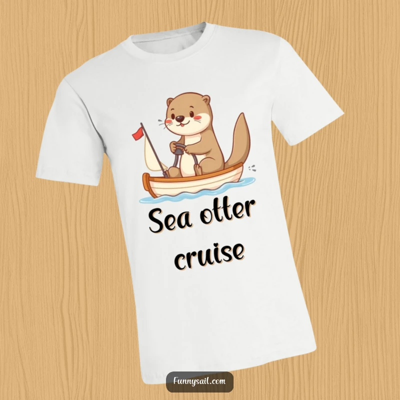 Funny Otter Sailor T-Shirt: A cheerful otter at the helm of a sailboat, capturing the spirit of fun aquatic journeys.